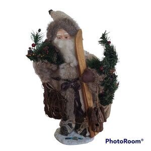 Grandeur Noel 16" Fabric Kris Kringle Santa With Skis Collector's Edition 2000